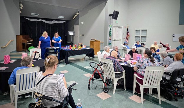 Senior participating in a relaxing activity supporting mental wellness in an independent living community